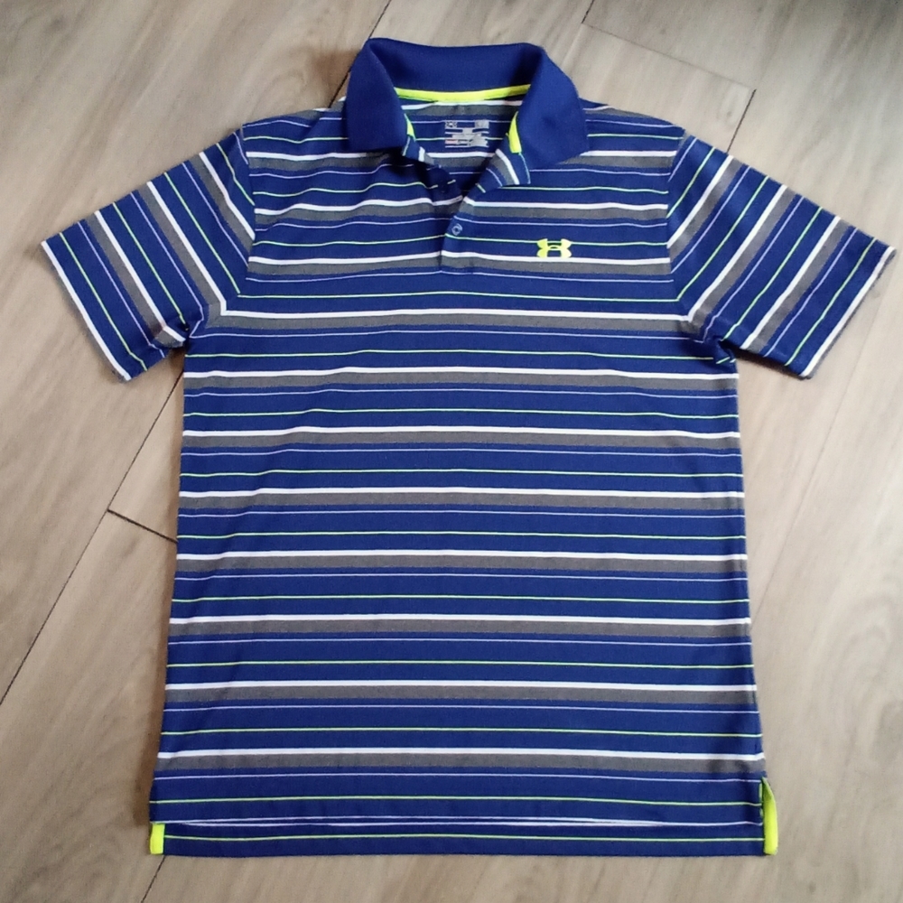 Under Armor heat gear striped half button polo shirt /Sz.L